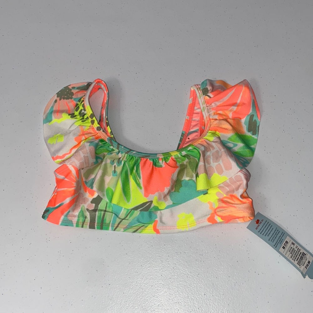 Cat & Jack Girl’s Tropical Ruffle Swimsuit Bikini Top Size M (7/8) NWT
